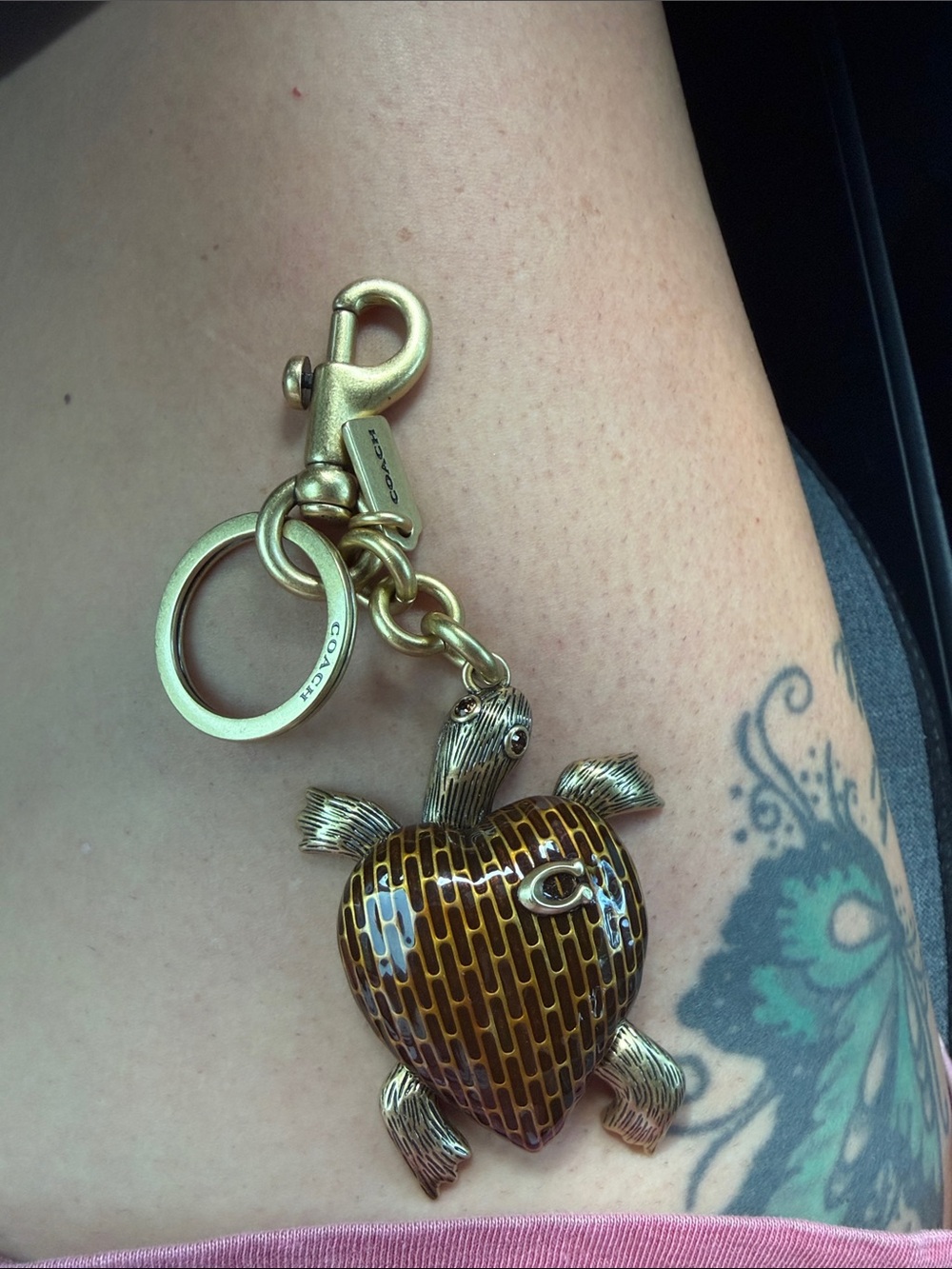 Coach Gold Tone Turtle Charm with Brown Enamel Pattern